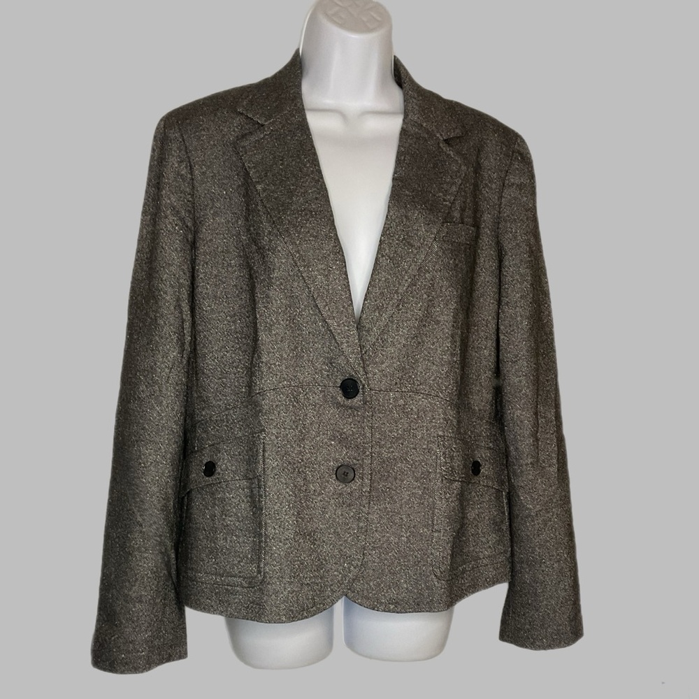 Talbots Women’s 16p Blazer Gray Wool Blend 2 Button  Pockets Paisley Lining